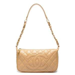 CHANEL Caviar Skin Coco Mark One-Shoulder Bag, Beige, WS27144